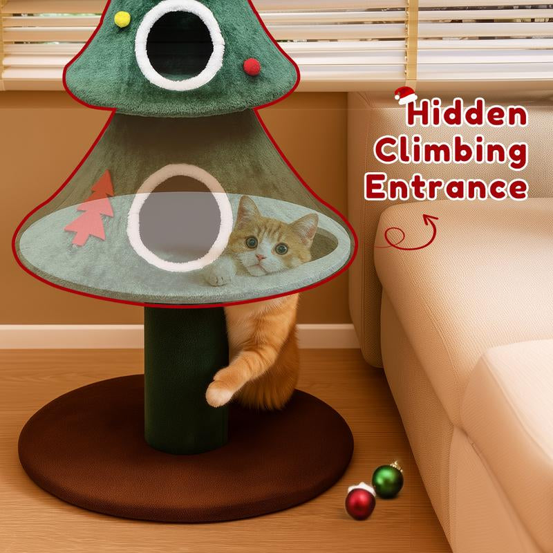 Comhoma 50 Inches Cat Tree for Indoor Kitty,Tower with 2 Condos, Christmas Tree Party Decoration, Activity Center Play House and Beds