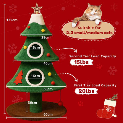 Comhoma 50 Inches Cat Tree for Indoor Kitty,Tower with 2 Condos, Christmas Tree Party Decoration, Activity Center Play House and Beds